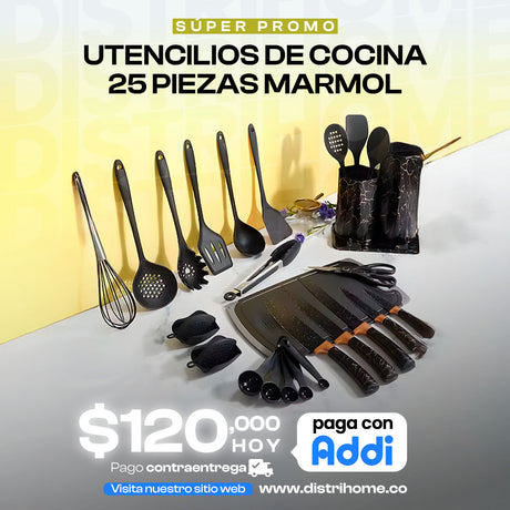 UTENSILIOS DE COCINA 25 PIEZAS MARMOL